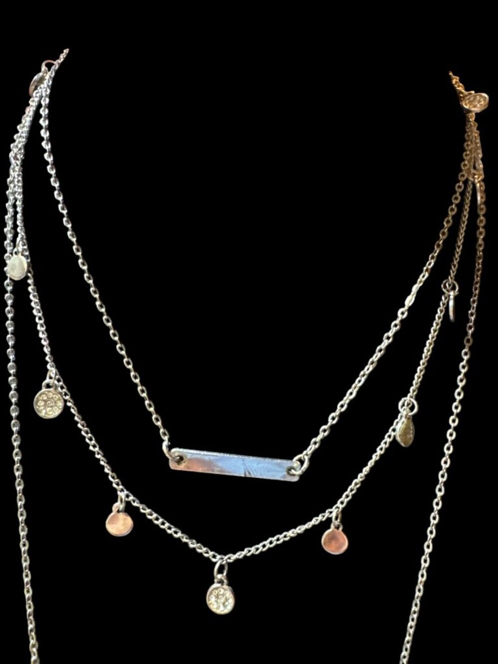 Layered Multi-Strand Necklace With Bar & Coin Pendant Design Minimalist Style